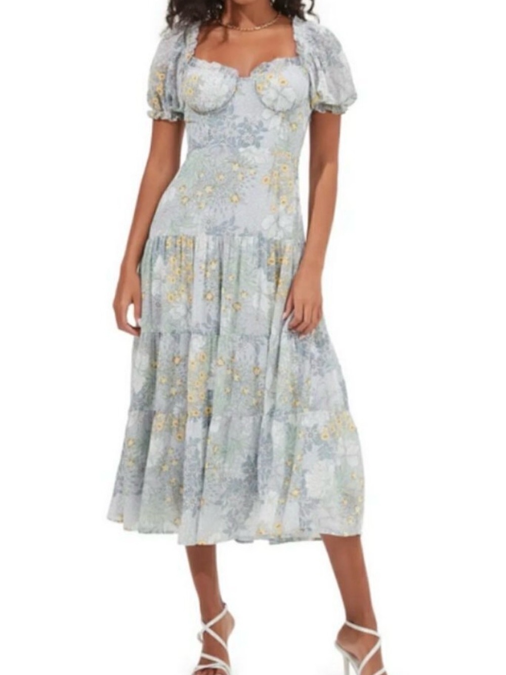 ASTR the Label Soho floral sweetheart puff-sleeve midi dress